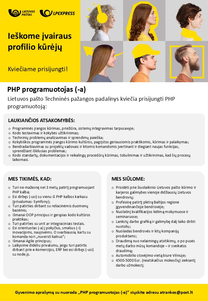 PHP programuotojas (-a), Lietuvos paštas, AB | CV-Online