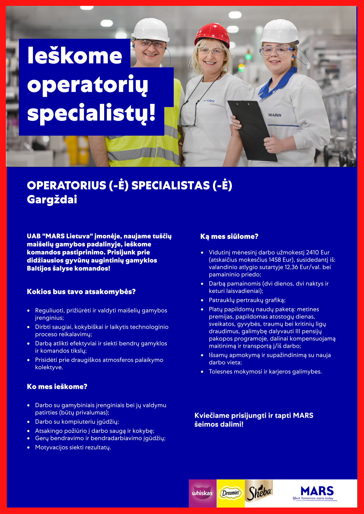 Operatorius (-ė) specialistas (-ė), Mars Lietuva, UAB | CV-Online