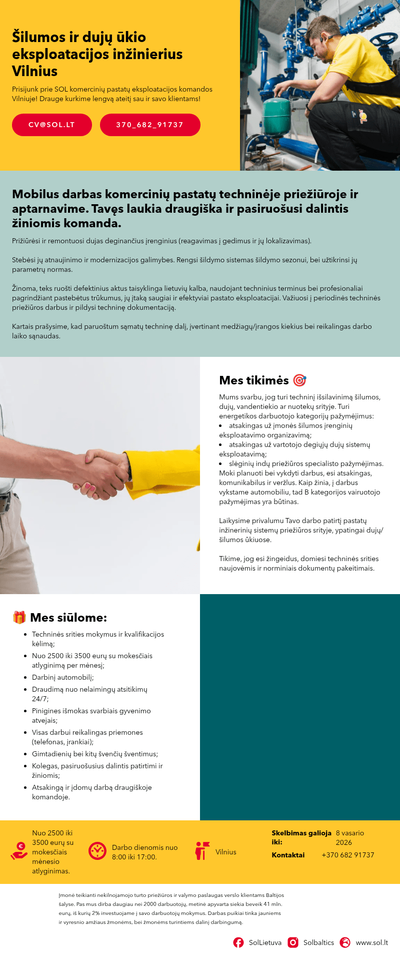Šilumos ir dujų ūkio eksploatacijos inžinierius Vilnius, SOL BALTICS OU ...