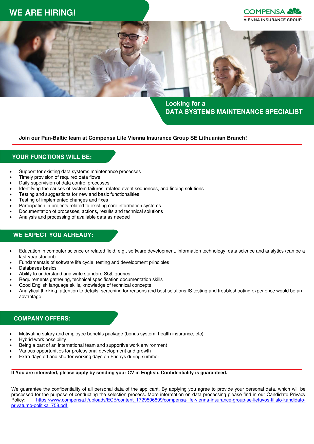 Data systems maintenance specialist, Compensa Life Vienna Insurance ...